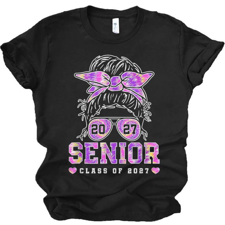 Class Of 2027 Senior Coquette Bow Messy Hair 26 Graduation Unisex Jersey T-Shirt