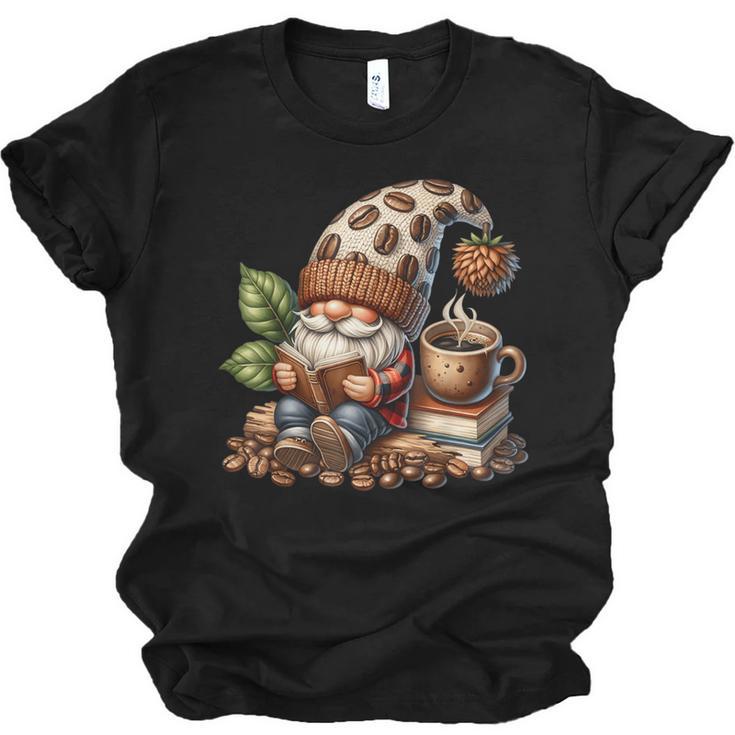 Coffee And Book Reading Accessories For Book Lovers Gnome Unisex Jersey T-Shirt
