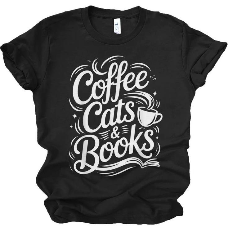 Coffee Cats & Books Reading Book Lover Reader Unisex Jersey T-Shirt