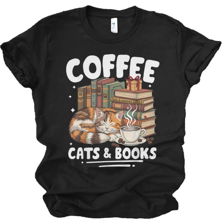 Coffee Cats And Books Cats And Reading Lovers Unisex Jersey T-Shirt