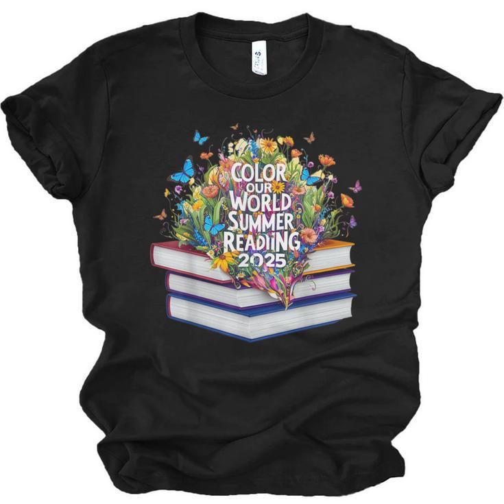 Color Our World Summer Reading 2025 Cute Book Wildflowers Unisex Jersey T-Shirt
