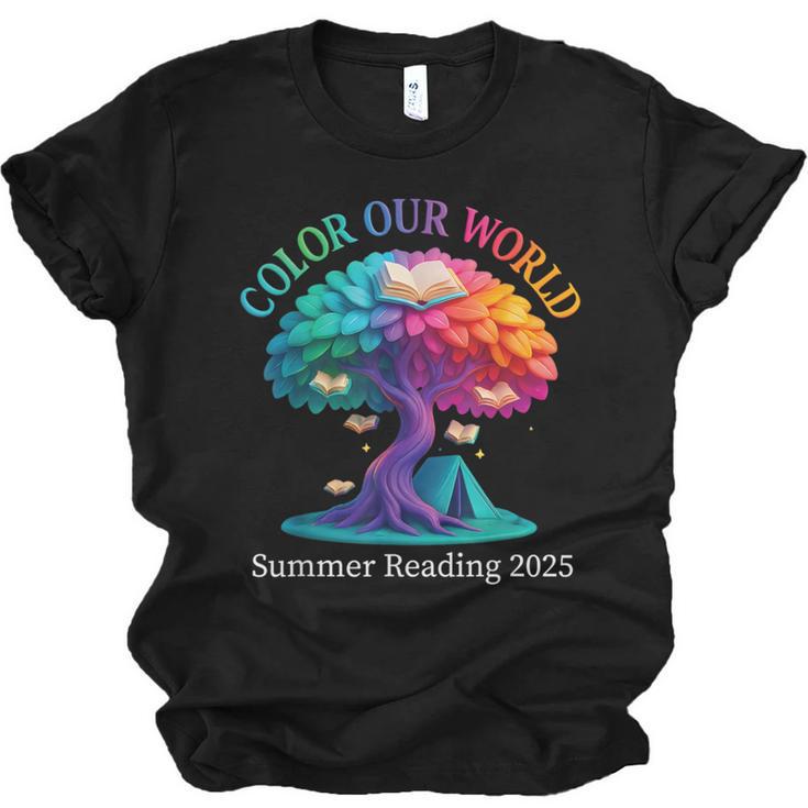 Color Our World Summer Reading 2025 Tree Book Lover Camping Unisex Jersey T-Shirt