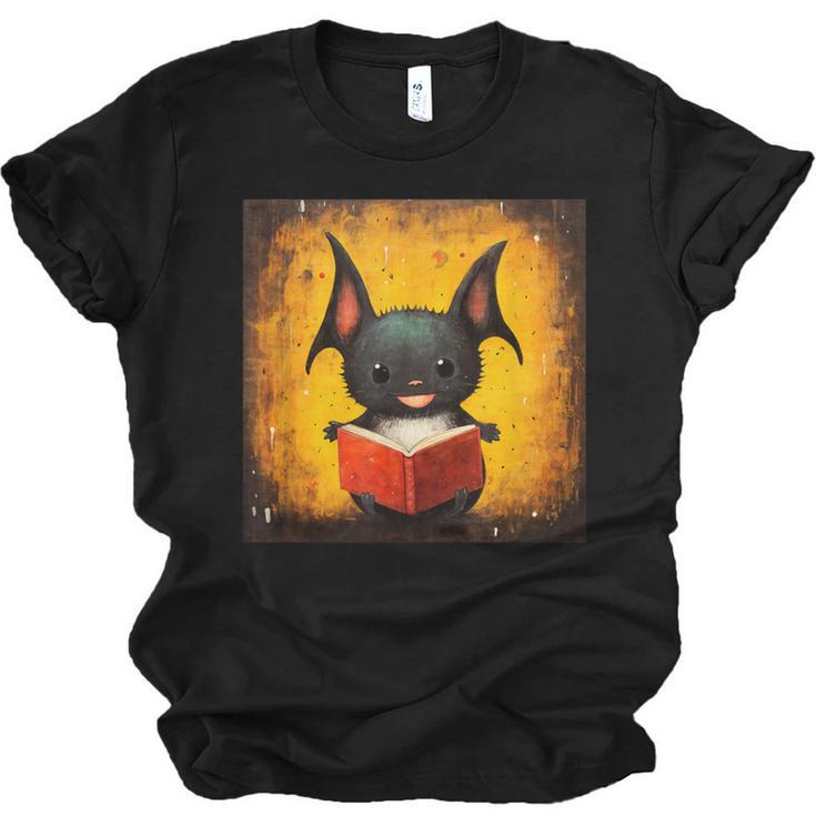 Colorful Sketch Oil Painting Of A Bat Reading Book Unisex Jersey T-Shirt