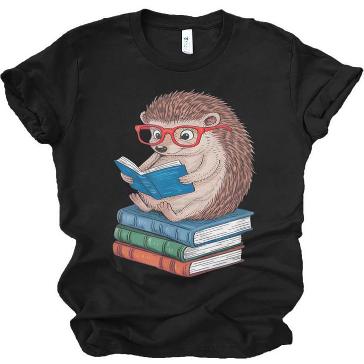 Cool Hedgehog Book Nerd Readers Unisex Jersey T-Shirt