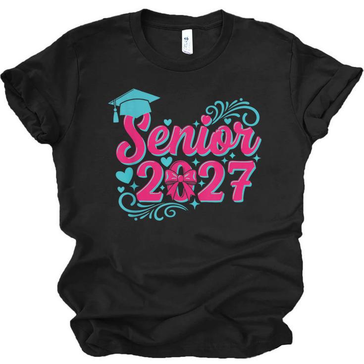 Coquette Pink Bow Senior 2027 Class Of Graduation Unisex Jersey T-Shirt