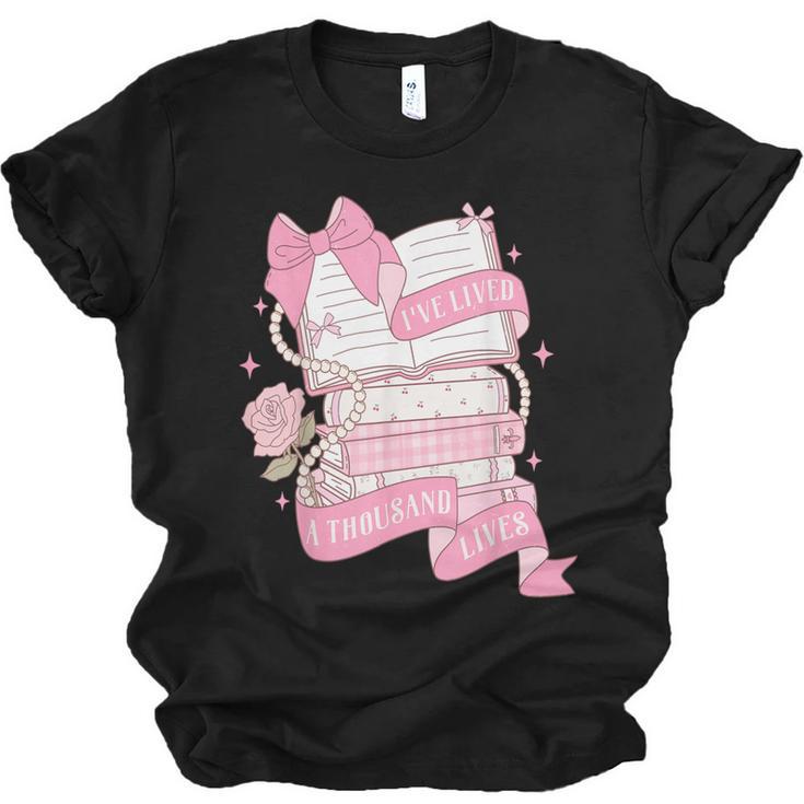 Coquette Reading Book Lover Pink Bow Bookish Mom & Daughter Unisex Jersey T-Shirt