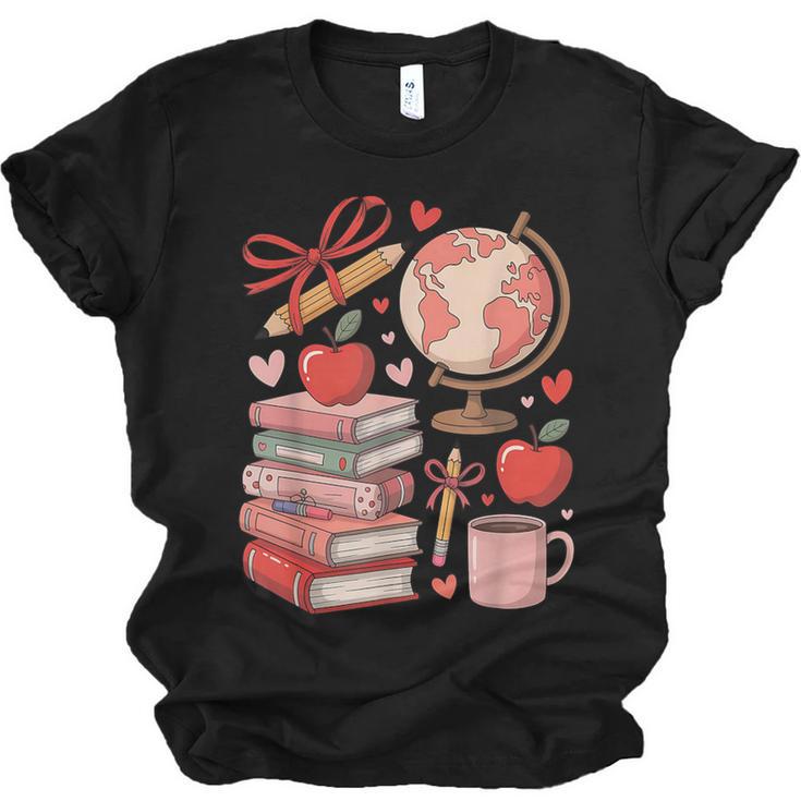 Coquette Teacher School Supplies Bows Books Globe Apple Cute Unisex Jersey T-Shirt
