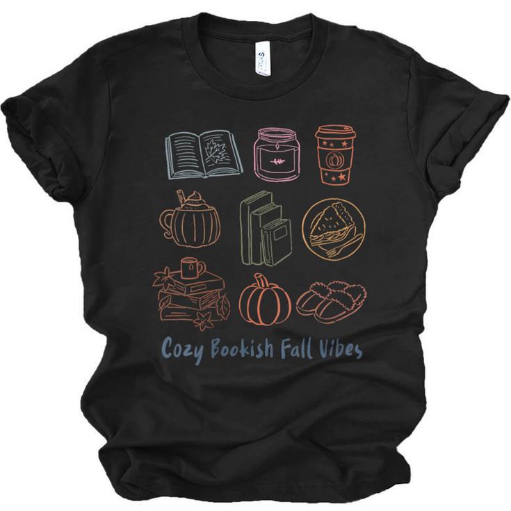 Cozy Bookish Fall Vibes Pumpkin Latte Books Autumn Reading Unisex Jersey T-Shirt