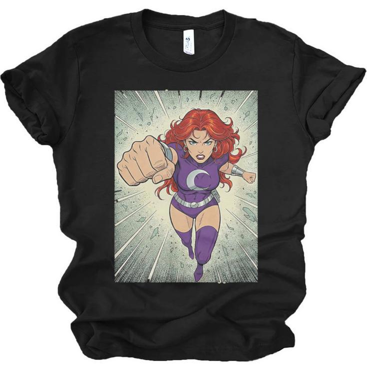 The Crimson Crescent 90s Retro Comic Book Superheroine Art Unisex Jersey T-Shirt