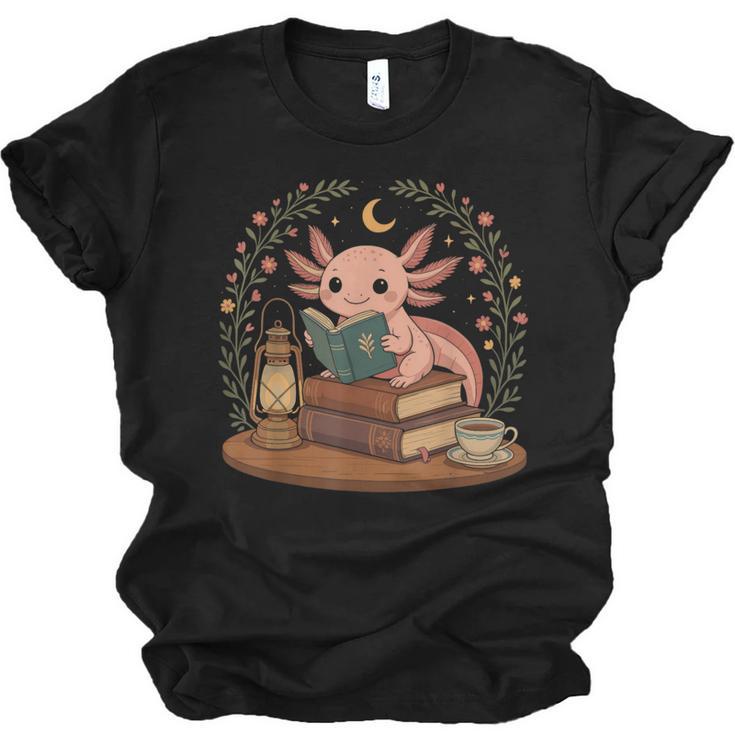 Cute Axolotl Reading Books Cozy Bookworm Unisex Jersey T-Shirt