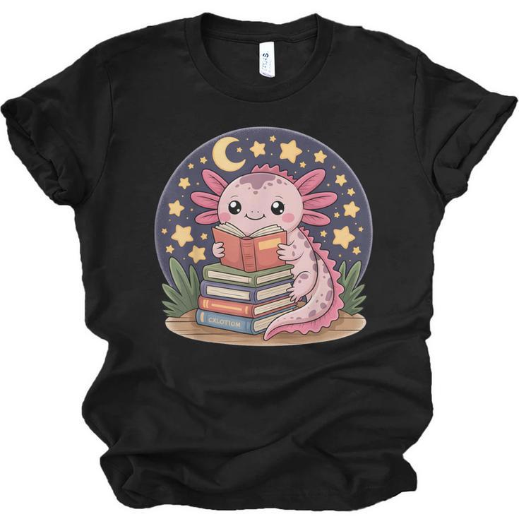 Cute Axolotl Reading Books Cozy Night Aesthetic Unisex Jersey T-Shirt