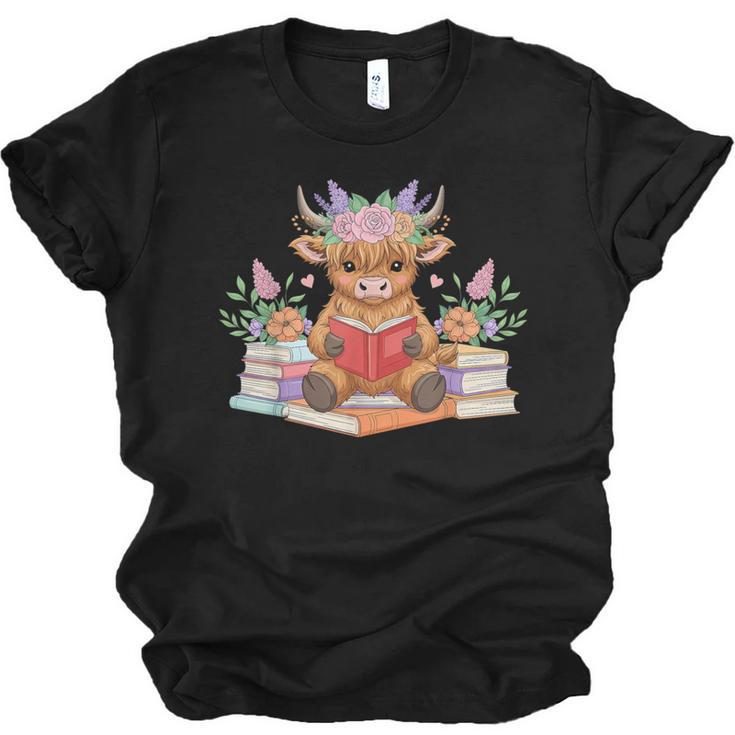 Cute Baby Highland Cow Reading Book Lover Toddler Unisex Jersey T-Shirt