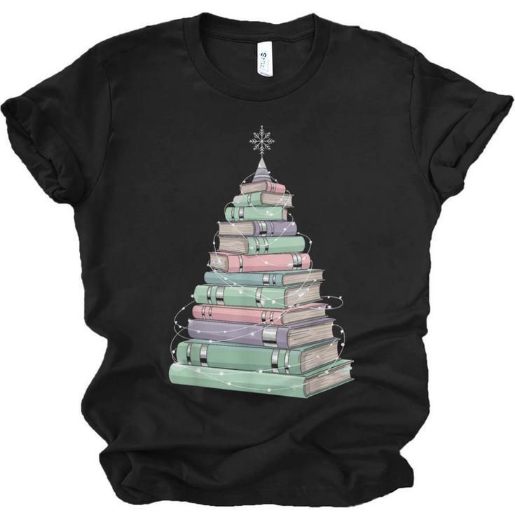Cute Bookmas Christmas Book Tree Book Lover Teacher Unisex Jersey T-Shirt