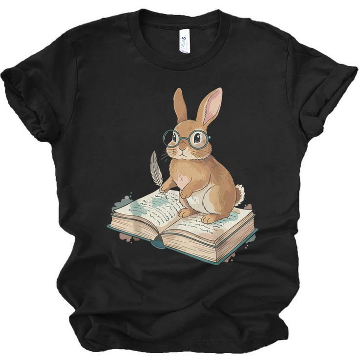Cute Bunny Reading Book Glasses Bookworm Unisex Jersey T-Shirt