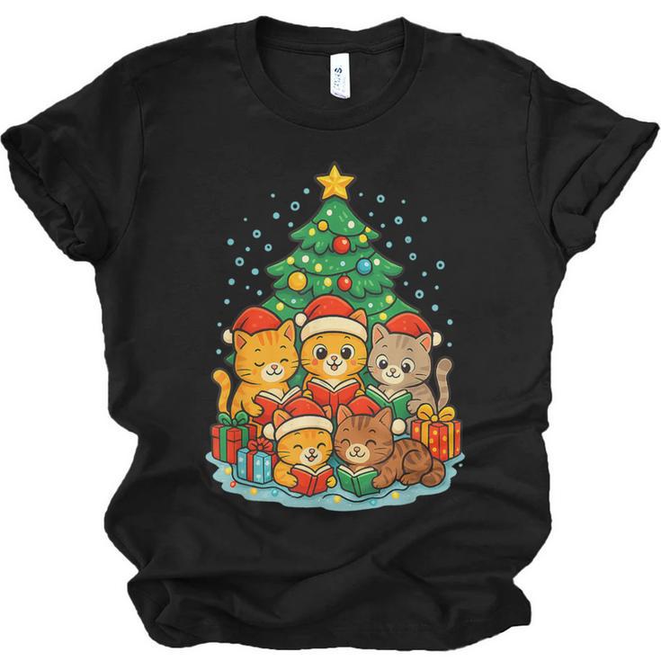 Cute Cats Reading Books Christmas Tree Unisex Jersey T-Shirt