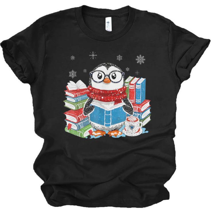 Cute Christmas A Penguin Reading Book Snowflake Hot Teacher Unisex Jersey T-Shirt