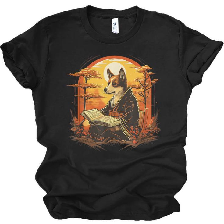 Cute Corgi Dog In Japanese Kimono With Book Men Women Girls Kids Unisex Jersey T-Shirt