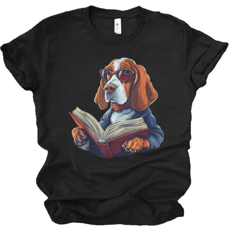Cute Dog Basset Hound Reading Book Unisex Jersey T-Shirt