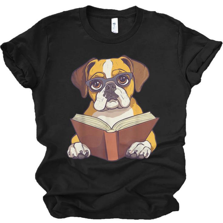 Cute Dog Boxer Reading Book Unisex Jersey T-Shirt
