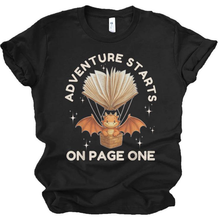 Cute Dragon Book Hot Air Balloon Adventure Fantasy Reading Unisex Jersey T-Shirt