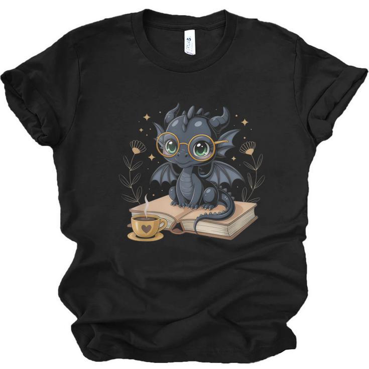 Cute Dragon Books Flower Bookworm Book Lover Unisex Jersey T-Shirt