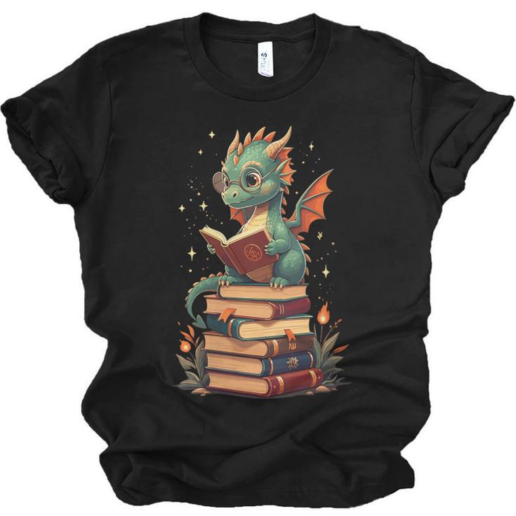 Cute Dragon Reading Book Bookworm Dragons And Books Unisex Jersey T-Shirt