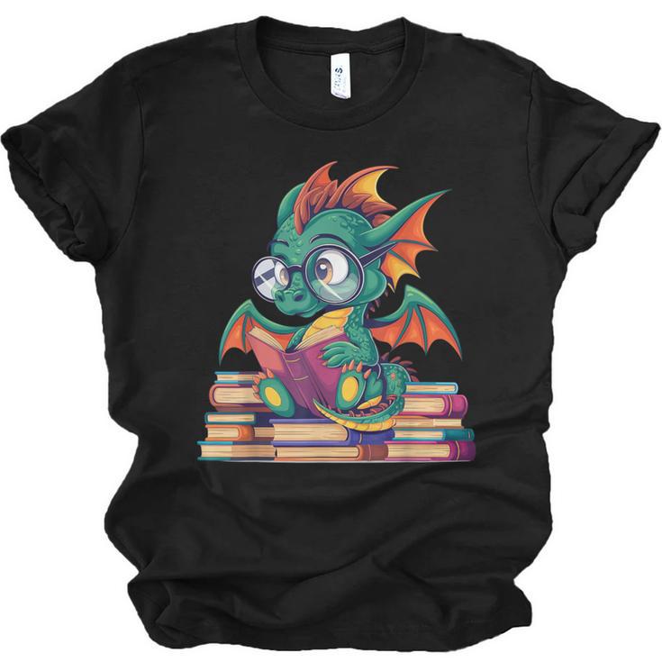 Cute Dragon Reading a Book Bookworm For Men Women Kid Unisex Jersey T-Shirt