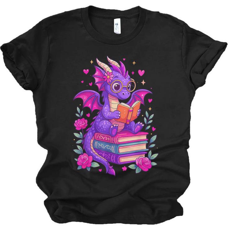 Cute Dragon Reading Books Bookworm Unisex Jersey T-Shirt