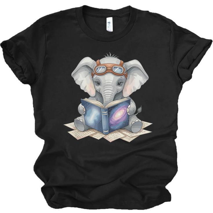 Cute Elephant Reading Universe Book Unisex Jersey T-Shirt