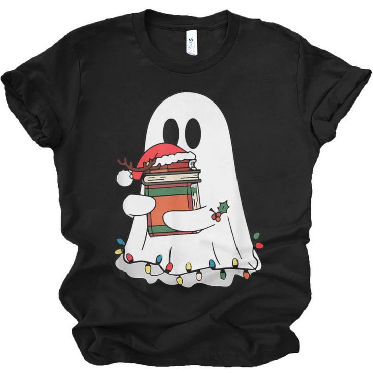 Cute Ghost Holding Books Bookish Christmas Unisex Jersey T-Shirt
