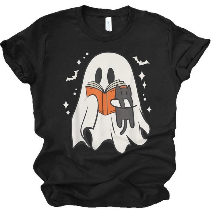 Cute Ghost Reading Book Spooky Season Halloween Costume Kids Unisex Jersey T-Shirt