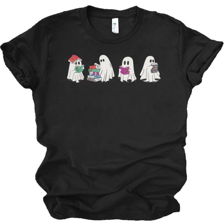 Cute Ghosts Reading Books Lover Spooky Season Halloween Unisex Jersey T-Shirt