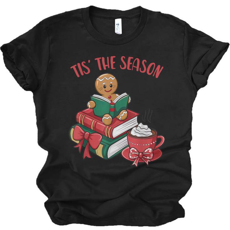 Cute Gingerbread Man Reading Book Nerd Christmas Bookish Unisex Jersey T-Shirt