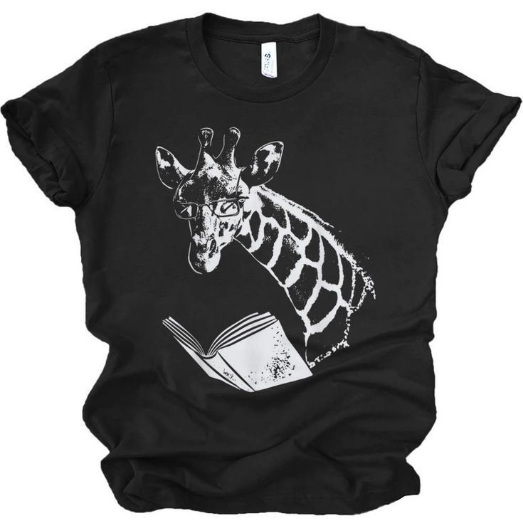 Cute Giraffe Wear Glasses Reading Book Librarian Bookworm Unisex Jersey T-Shirt