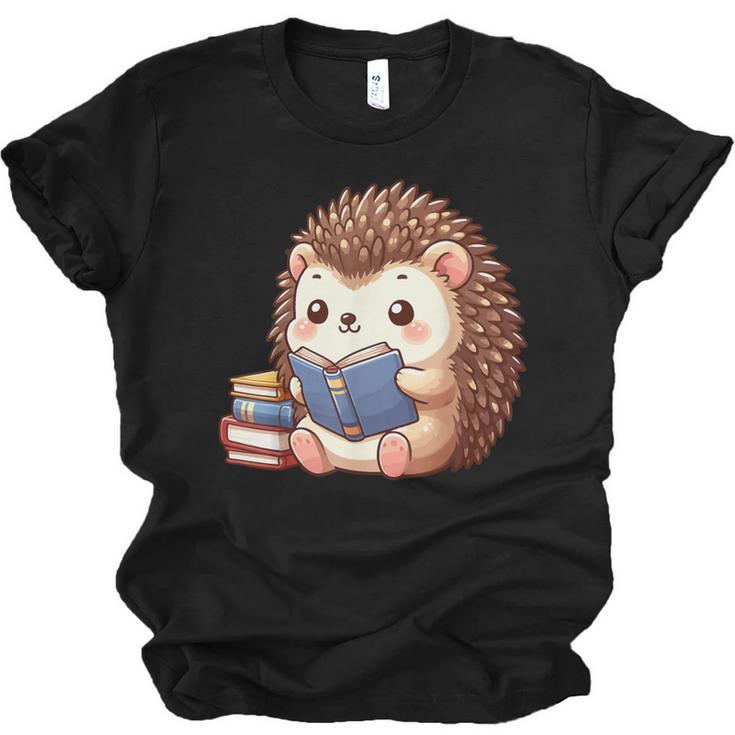 Cute Hedgehog Book Lover Readers Animal Reading Unisex Jersey T-Shirt