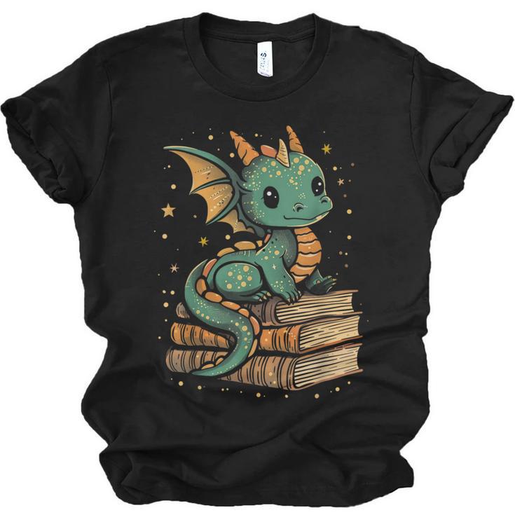 Cute Kawaii Dragon Fantasy Book Lover Book Nerd Unisex Jersey T-Shirt