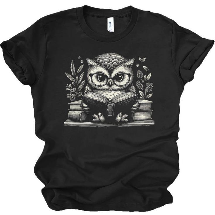 Cute Owl Reading Book Graphic Art Unisex Jersey T-Shirt