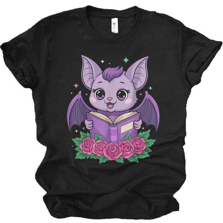 Cute Pastel Goth Bat Reading Book Unisex Jersey T-Shirt