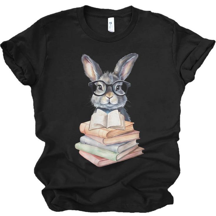 Cute Reading Bunny With Glasses Books Reader Book Bookworm Unisex Jersey T-Shirt