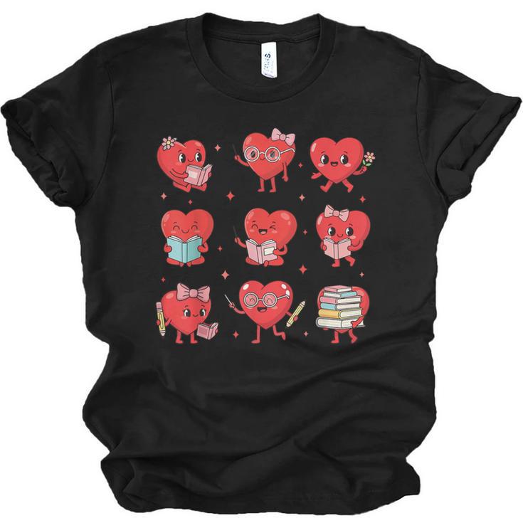 Cute Reading Hearts Valentine Day Book Lover Teacher Student Unisex Jersey T-Shirt