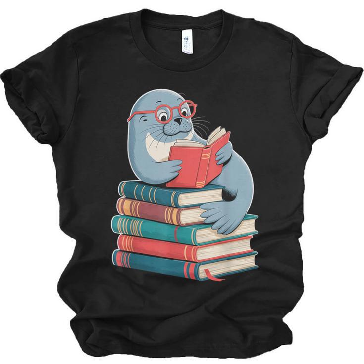 Cute Reading Seal On Books Book Lover Unisex Jersey T-Shirt