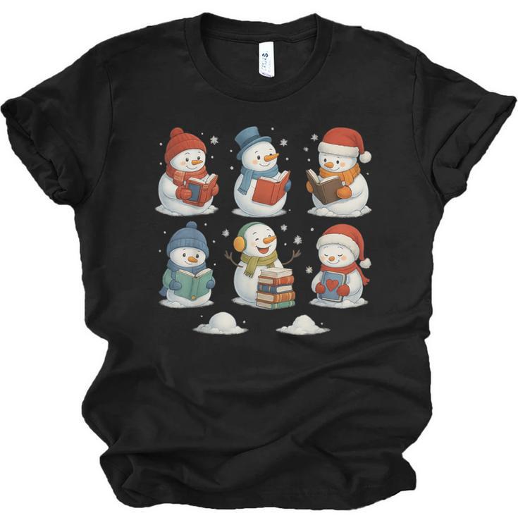 Cute Snowman Reading Books Christmas Winter Book Lover Unisex Jersey T-Shirt