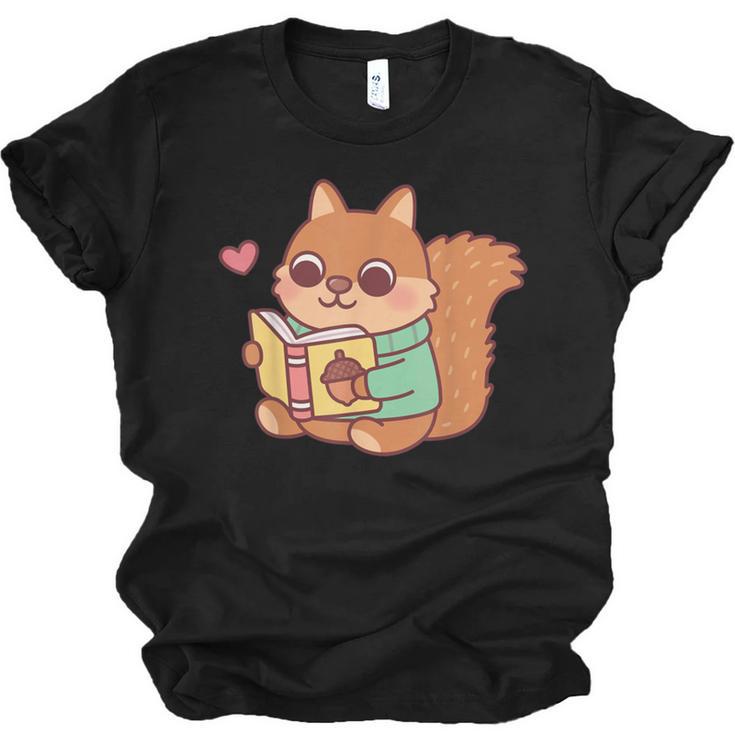 Cute Squirrel Reading A Book Lovers Anime Kawaii Women Kids Unisex Jersey T-Shirt