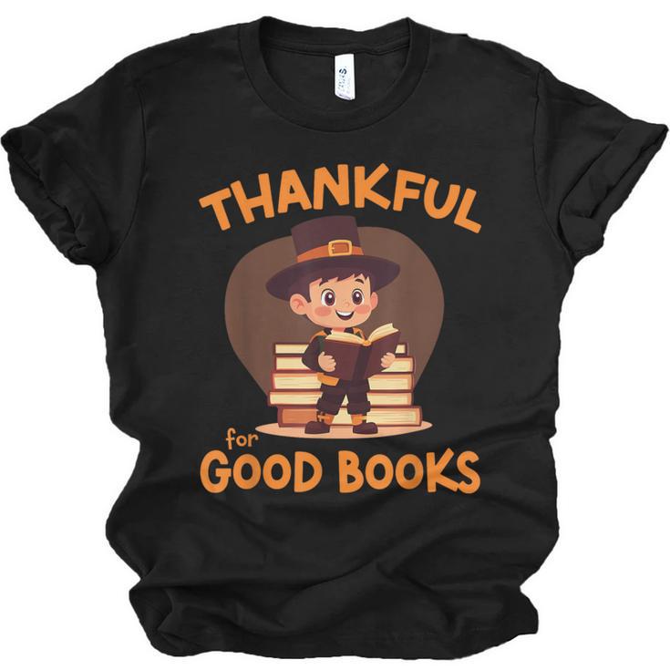 Cute Thanksgiving Teacher Librarian Thankful Reading Books Unisex Jersey T-Shirt