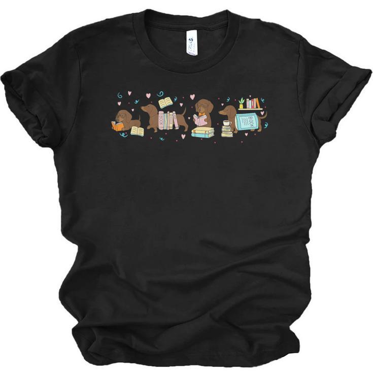 Dachshund Book Lover Reading Wiener Dog 100 Days Of School Unisex Jersey T-Shirt