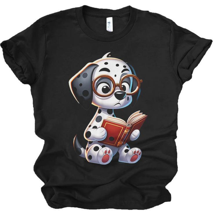 Dalmatian Reading a Book Dog Unisex Jersey T-Shirt