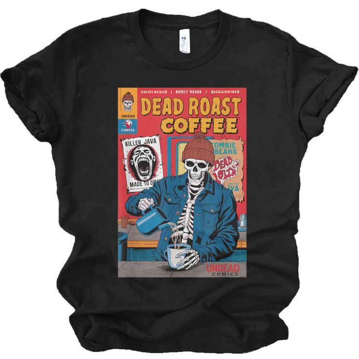 Dead Roast Coffee Comic Book Cover Style Skeleton Barista Unisex Jersey T-Shirt