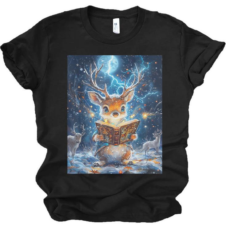 Deer Reads Book Women Girls Reindeer Unisex Jersey T-Shirt