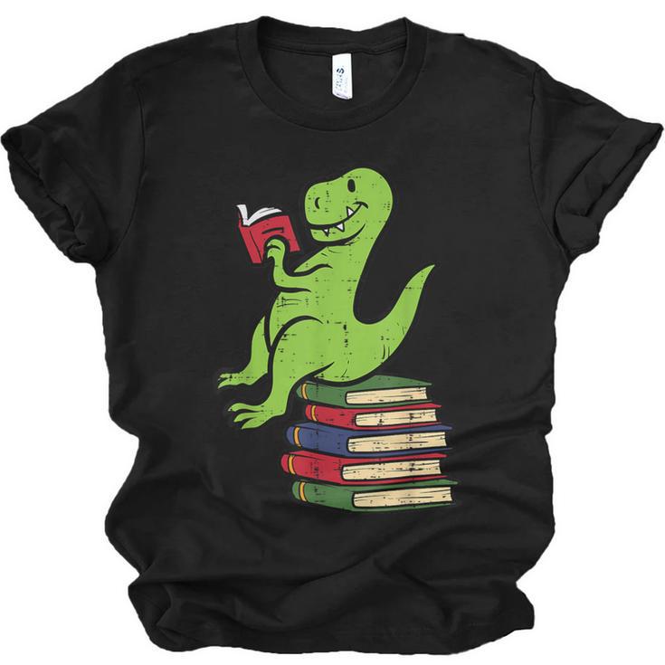 Dino Reading Read Reading Librarian Book Men Boys Kids Unisex Jersey T-Shirt