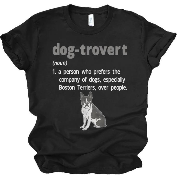 Dog-Trovert Boston Terrier Humor Definition Introvert Unisex Jersey T-Shirt